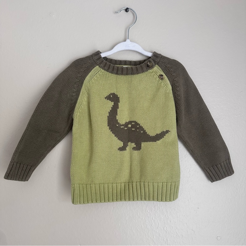 2003 Gymboree Olive and Brown Dinosaur Sweater Size 12-18 Months